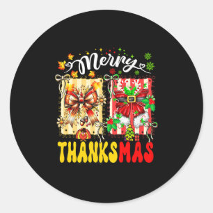 Merry Thanksmas Thanksgiving Christmas Coquette Bo Classic Round Sticker