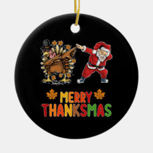 Merry Thanksmas Thanksgiving Fall Christmas Season Ceramic Ornament