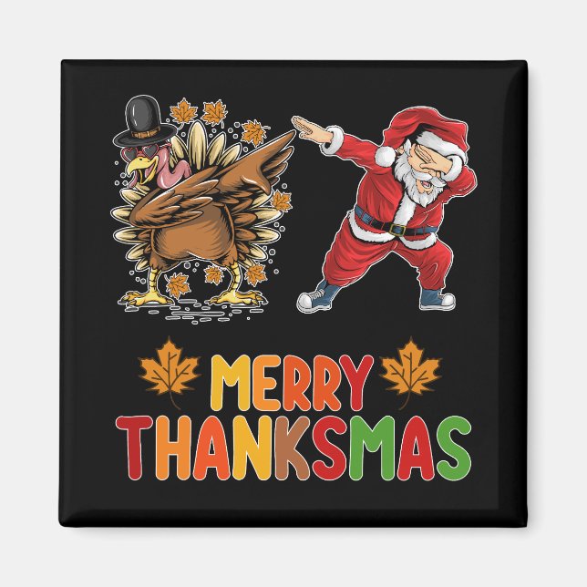 Merry Thanksmas Thanksgiving Fall Christmas Season Magnet (Front)