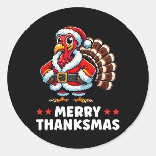 Merry Thanksmas Thanksgiving Turkey Xmas Funny  Classic Round Sticker