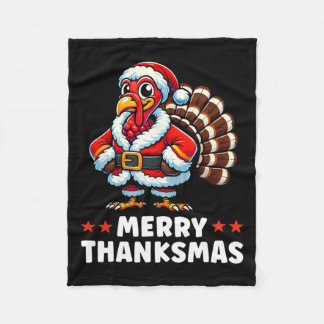 Merry Thanksmas Thanksgiving Turkey Xmas Funny  Fleece Blanket
