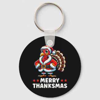 Merry Thanksmas Thanksgiving Turkey Xmas Funny  Key Ring