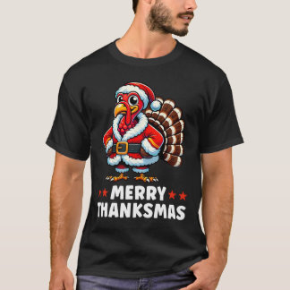 Merry Thanksmas Thanksgiving Turkey Xmas Funny  T-Shirt