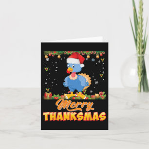 Merry Thanksmas Turkey Santa Elf Thanksgiving Chri Card