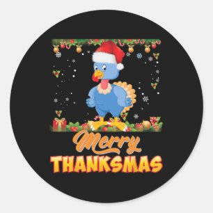 Merry Thanksmas Turkey Santa Elf Thanksgiving Chri Classic Round Sticker