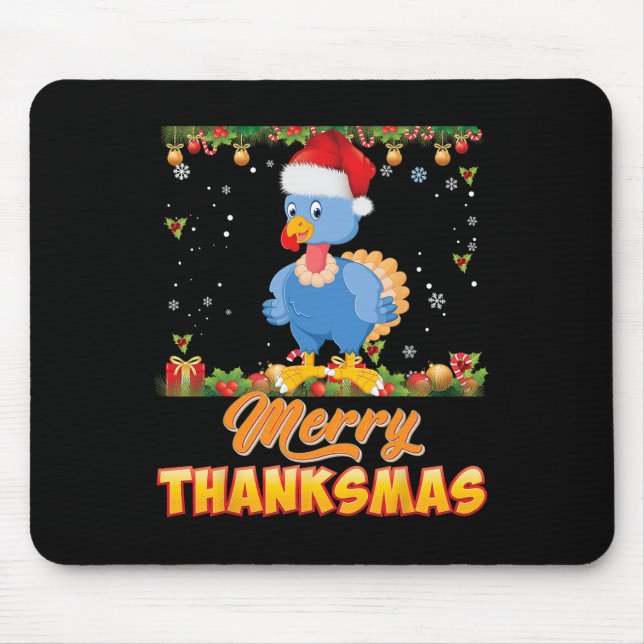 Merry Thanksmas Turkey Santa Elf Thanksgiving Chri Mouse Pad (Front)