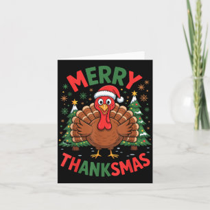 Merry Thanksmas Turkey Santa Hat Christmas Tree Fa Card