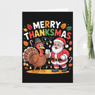 Merry Thanksmas Turkey Santa Thanksgiving Christma Card
