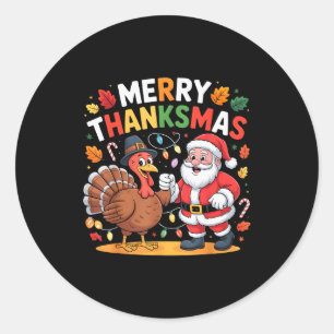 Merry Thanksmas Turkey Santa Thanksgiving Christma Classic Round Sticker