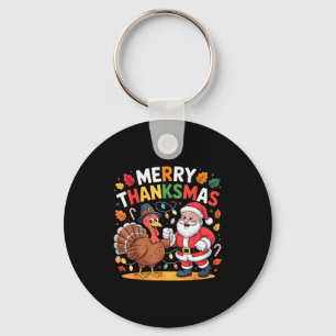 Merry Thanksmas Turkey Santa Thanksgiving Christma Key Ring