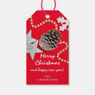 Merry To Holiday Gift Happy New Gold Gray Red Gift Tags