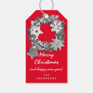 Merry To Holiday Gift Happy NewYear Grey Wreath Tags