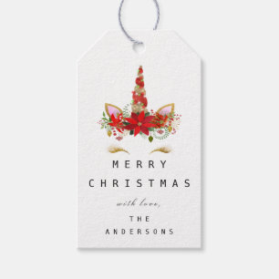Merry To Holiday Gift Tag  Gold Unicorn Christmas