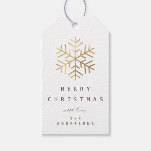 Merry To Holiday Gift Tag White Gold Snowflakes