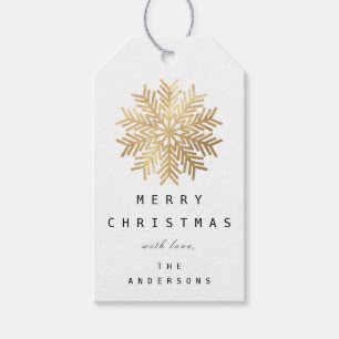 Merry To Holiday Snowflakes Gold White Christmas1 Gift Tags
