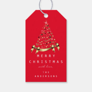Merry To Name Holiday Christmas Gold Tree Gift Red Tags