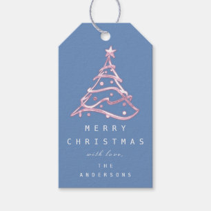 Merry To Name Holiday Christmas Tree Pink Blue Gift Tags