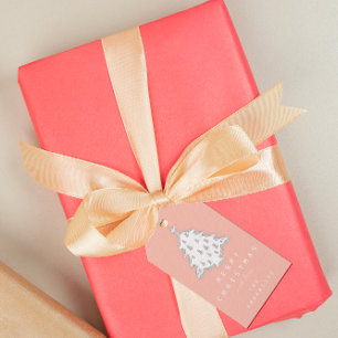 Merry To Name Holiday Christmas Tree Rose White Gift Tags