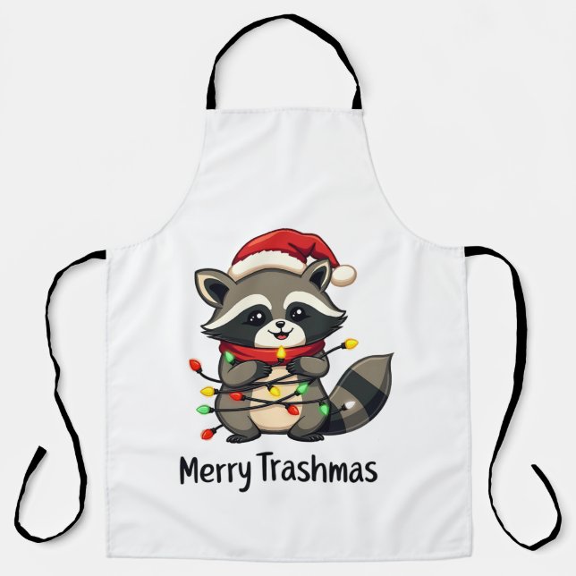 Merry Trashmas Funny Racoon Christmas Holiday  Apron (Front)