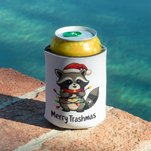 Merry Trashmas Funny Racoon Christmas Holiday  Can Cooler