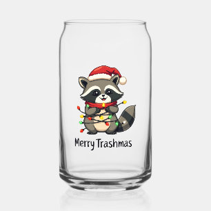 Merry Trashmas Funny Racoon Christmas Holiday Can Glass