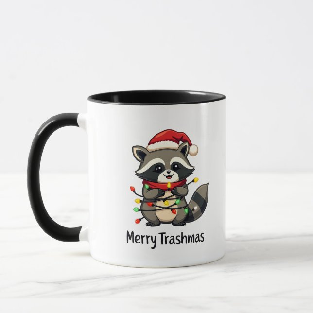 Merry Trashmas Funny Racoon Christmas Holiday  Mug (Left)
