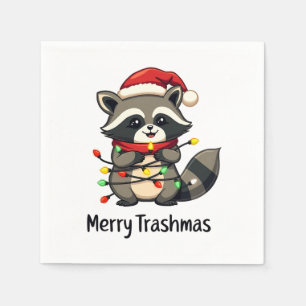 Merry Trashmas Funny Racoon Christmas Holiday Napkin