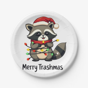 Merry Trashmas Funny Racoon Christmas Holiday Paper Plate