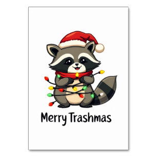 Merry Trashmas Funny Racoon Christmas Holiday Table Number