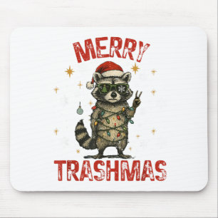 Merry Trashmas Raccoon Christmas Lights Funny Xmas Mouse Pad
