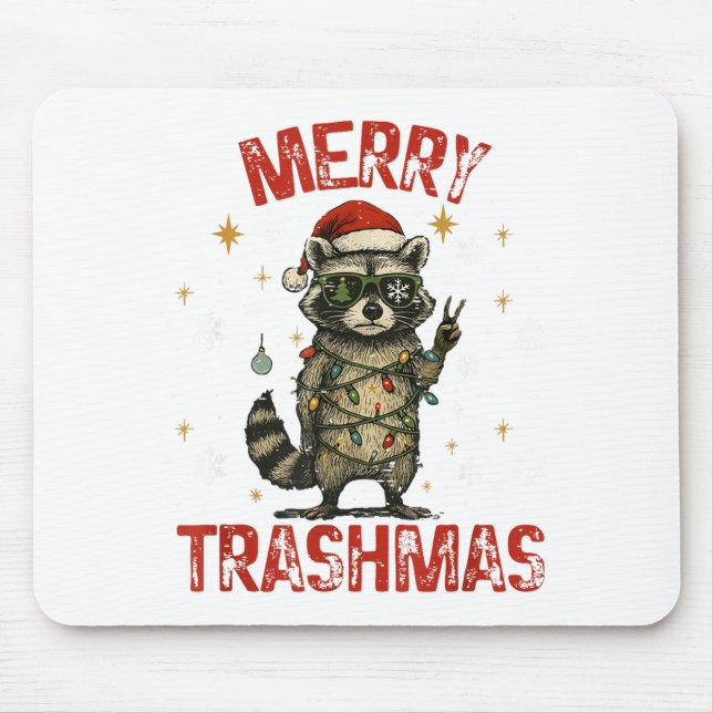 Merry Trashmas Raccoon Christmas Lights Funny Xmas Mouse Pad (Front)