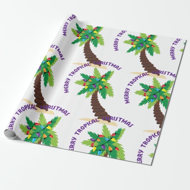 Merry Tropical Christmas Wrapping Paper (Unrolled)