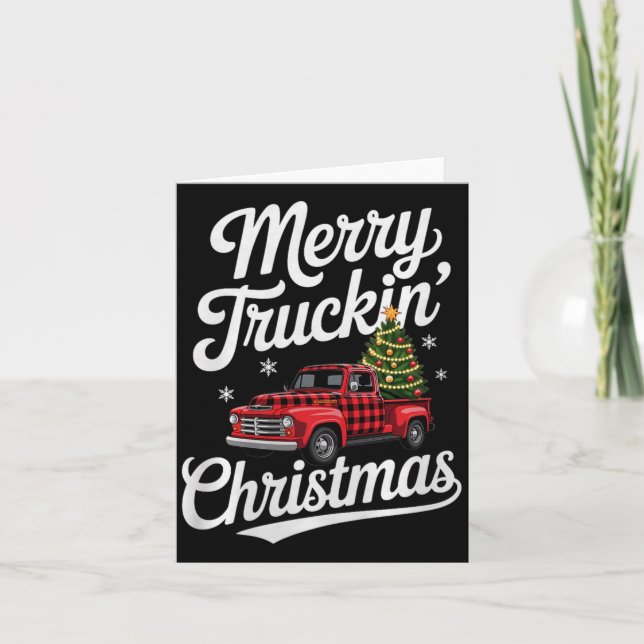 Merry Truckin' Christmas Buffalo Plaid Clic Ck Up  Card (Front)
