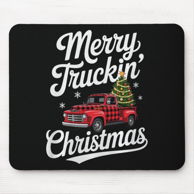 Merry Truckin' Christmas Buffalo Plaid Clic Ck Up  Mouse Pad (Front)