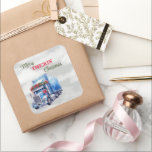 Merry Truckin' Christmas Square Sticker<br><div class="desc">For the truckers out there or any other person you gift to of a semi truck ready for Christmas.
Text is "Merry Truckin' Christmas"
Background of a cool starry cloudy sky</div>