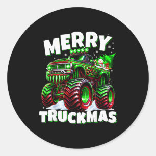 Merry Truckmas Truck Kids &amp; Boys Christmas  Classic Round Sticker