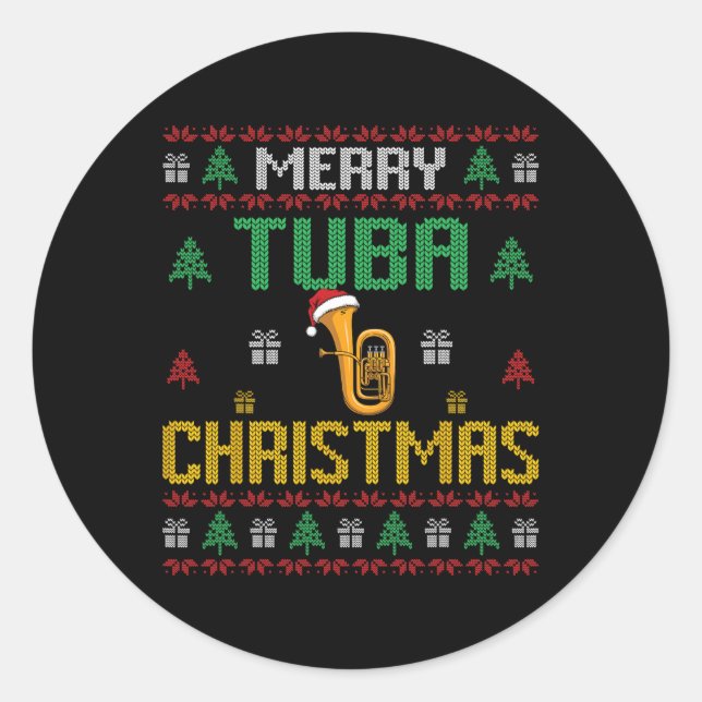 Merry Tuba Christmas Funny Tuba Player Ugly Xmas H Classic Round Sticker (Front)