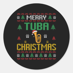 Merry Tuba Christmas Funny Tuba Player Ugly Xmas H Classic Round Sticker