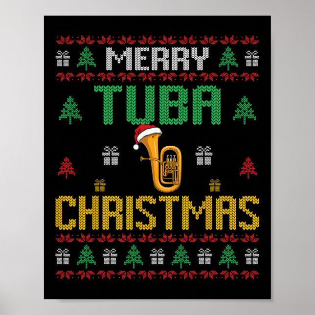 Merry Tuba Christmas Funny Tuba Player Ugly Xmas H Poster (Front)