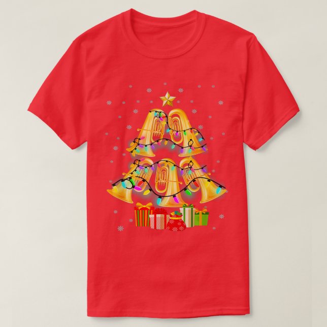Merry Tuba Christmas Tree Xmas Lights Surrounded M T-Shirt (Design Front)