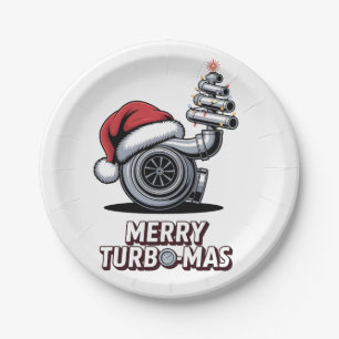 Merry Turbomas Turbo Mechanic Santa Christmas Paper Plate