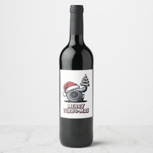 Merry Turbomas Turbo Mechanic Santa Christmas Wine Label