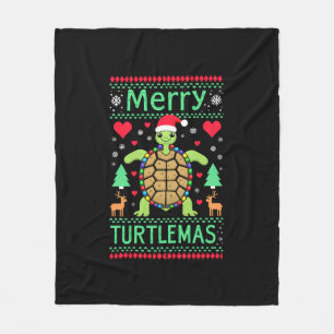 Merry Turtlemas Christmas Lights Cute Turtle Santa Fleece Blanket