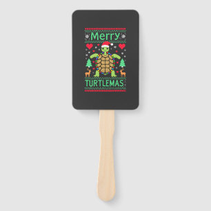 Merry Turtlemas Christmas Lights Cute Turtle Santa Hand Fan