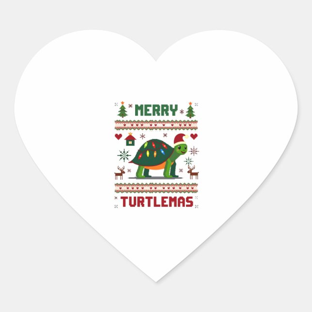 Merry Turtlemas Christmas Lights Cute Turtle Santa Heart Sticker (Front)