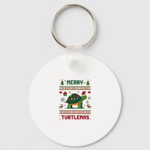 Merry Turtlemas Christmas Lights Cute Turtle Santa Key Ring