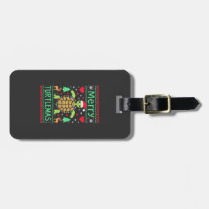 Merry Turtlemas Christmas Lights Cute Turtle Santa Luggage Tag