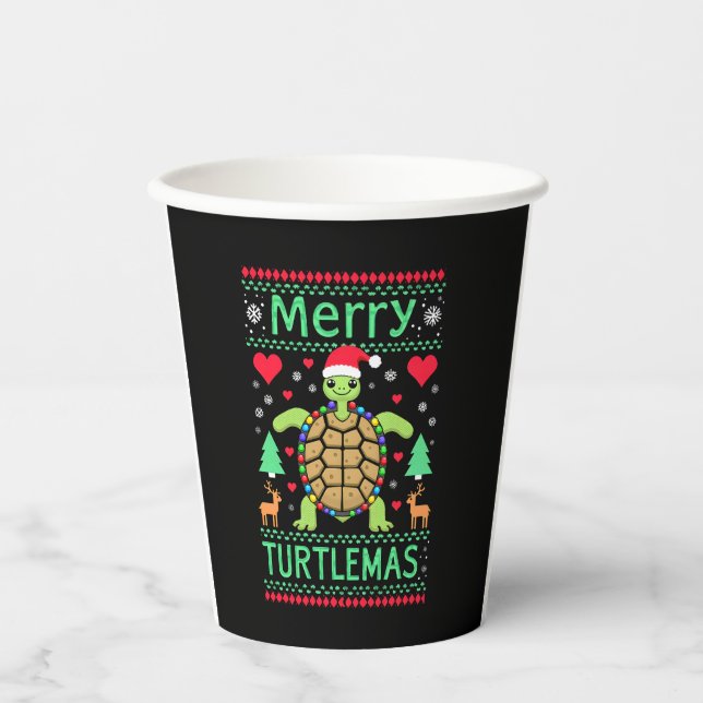 Merry Turtlemas Christmas Lights Cute Turtle Santa Paper Cups (Front)