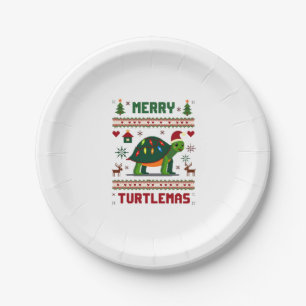 Merry Turtlemas Christmas Lights Cute Turtle Santa Paper Plate