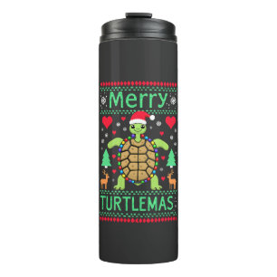 Merry Turtlemas Christmas Lights Cute Turtle Santa Thermal Tumbler